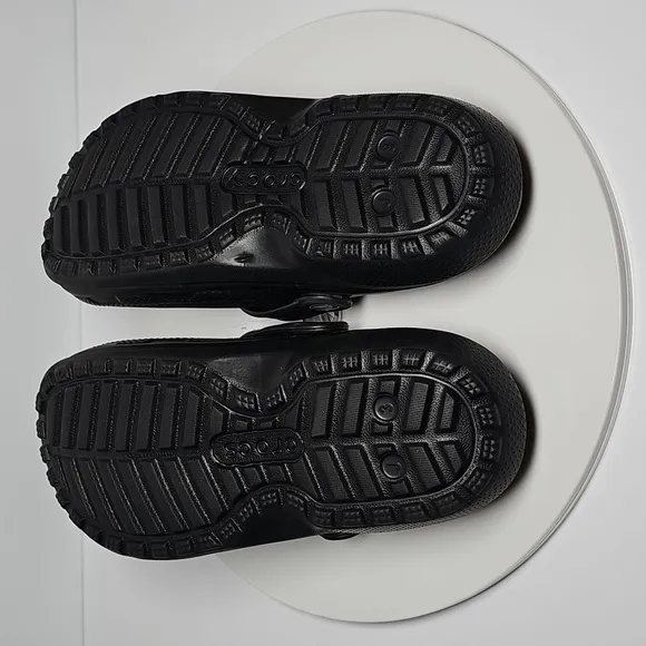 CROCS Classic Clog Shoes Slip-On Lined Faux Fur Croslite Lightweight Black J 3
