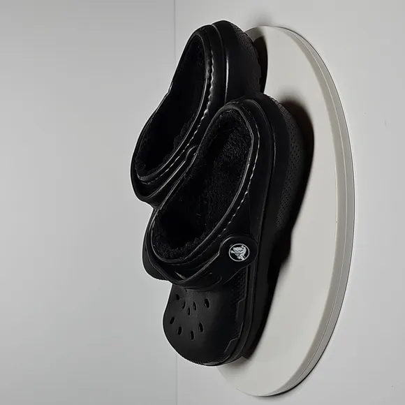 CROCS Classic Clog Shoes Slip-On Lined Faux Fur Croslite Lightweight Black J 3