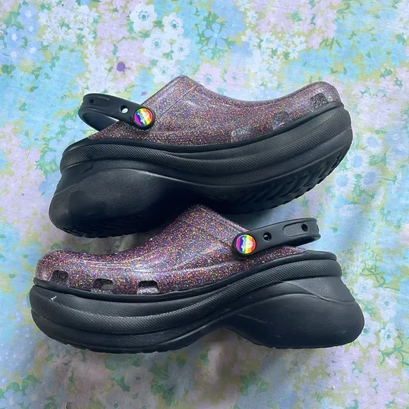Crocs | Classic Translucent Glitter Bae Platform Clogs Pride Edition Sz 8