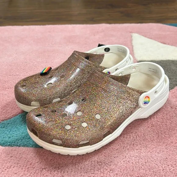 Crocs Classic Translucent Glitter Clog PRIDE M7/W9 Multicolor Rainbow White