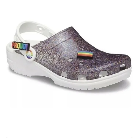 Crocs Classic Translucent Glitter Clog PRIDE M7/W9 Multicolor Rainbow White