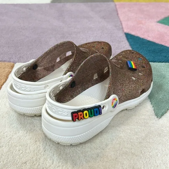 Crocs Classic Translucent Glitter Clog PRIDE M7/W9 Multicolor Rainbow White