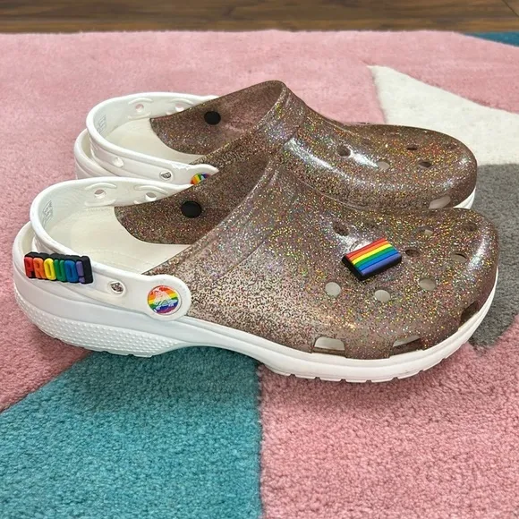 Crocs Classic Translucent Glitter Clog PRIDE M7/W9 Multicolor Rainbow White
