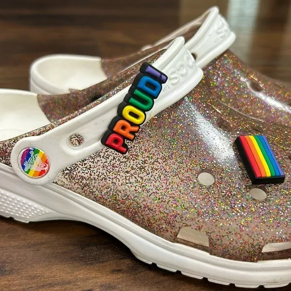 Crocs Classic Translucent Glitter Clog PRIDE M7/W9 Multicolor Rainbow White
