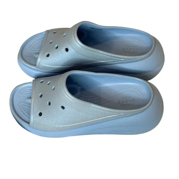 Crocs Crush Meta Pearl Blue Calcite platform comfort Slide open toe clogs M6W8