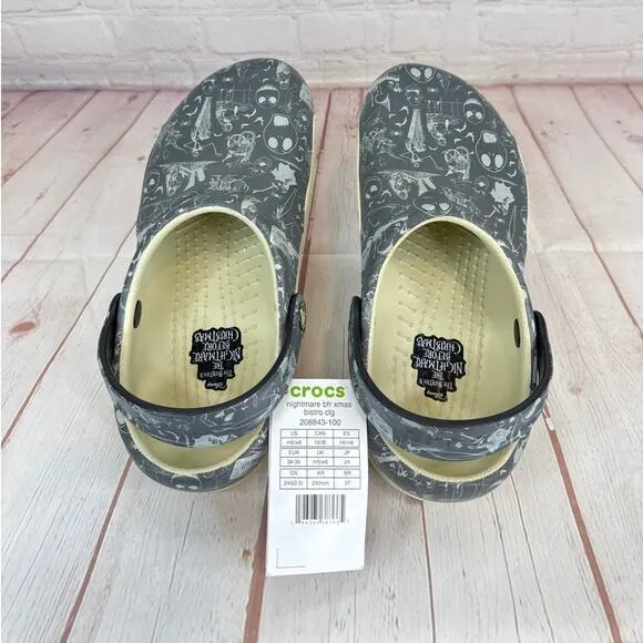 Crocs Disney Nightmare Before Christmas Gray Bistro Clogs M 6/W 8 (208843-100)