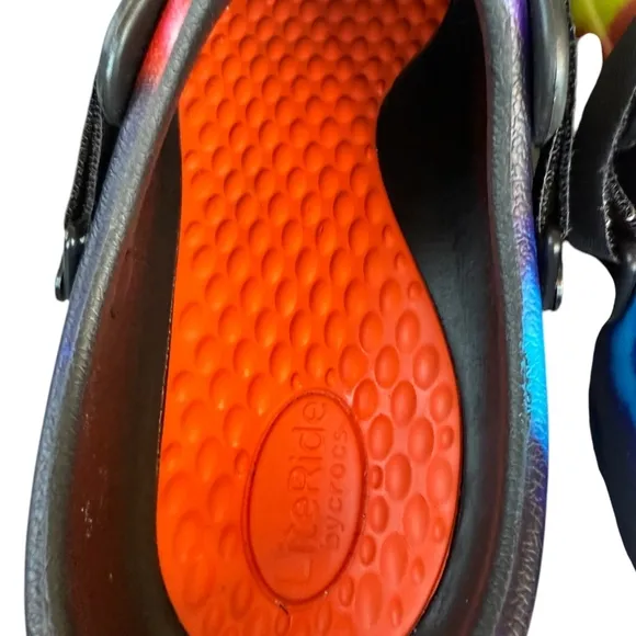 Crocs Lite Ride Mens's Clogs Rainbow Tie-Dye w/ adjustable Heel Strap Size M 11
