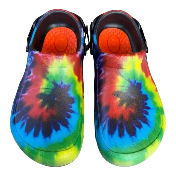 Crocs Lite Ride Mens's Clogs Rainbow Tie-Dye w/ adjustable Heel Strap Size M 11