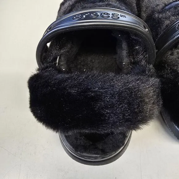 Crocs Men and Women's Classic Fur Sure Clogs Roomy Fit Black Multi