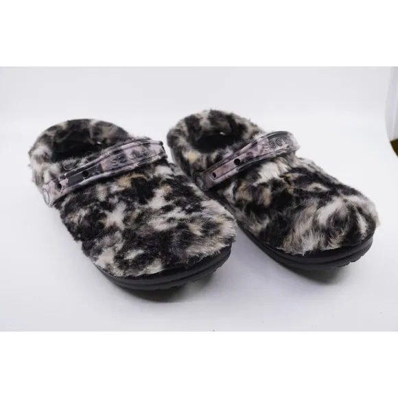 Crocs Men Sz 7/Women Sz 9 Fuzzy Leopard Lined Classic Clogs Pre-Owned EUC