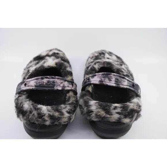 Crocs Men Sz 7/Women Sz 9 Fuzzy Leopard Lined Classic Clogs Pre-Owned EUC