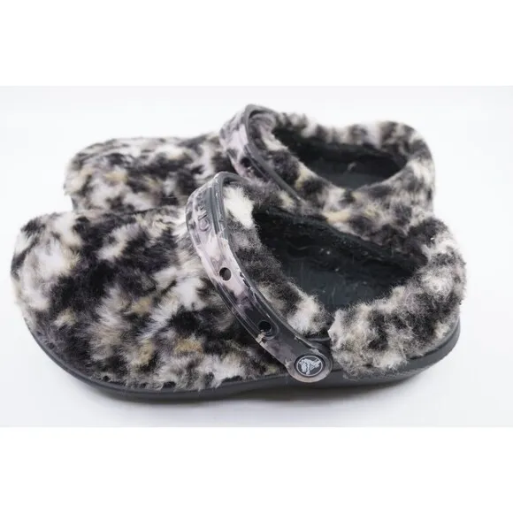 Crocs Men Sz 7/Women Sz 9 Fuzzy Leopard Lined Classic Clogs Pre-Owned EUC