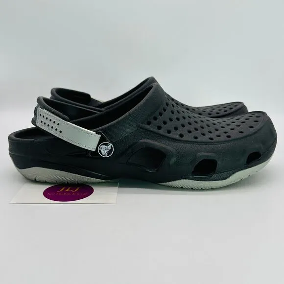 Crocs Men's Swiftwater Deck Round Toe Slip On Clogs Black/Gray 203981 Size 7