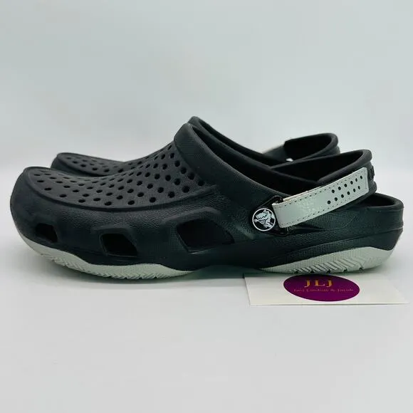 Crocs Men's Swiftwater Deck Round Toe Slip On Clogs Black/Gray 203981 Size 7