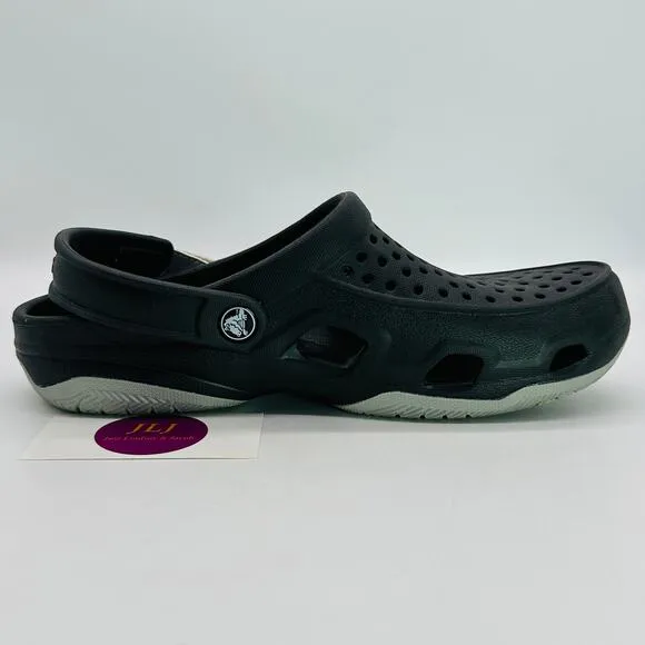Crocs Men's Swiftwater Deck Round Toe Slip On Clogs Black/Gray 203981 Size 7