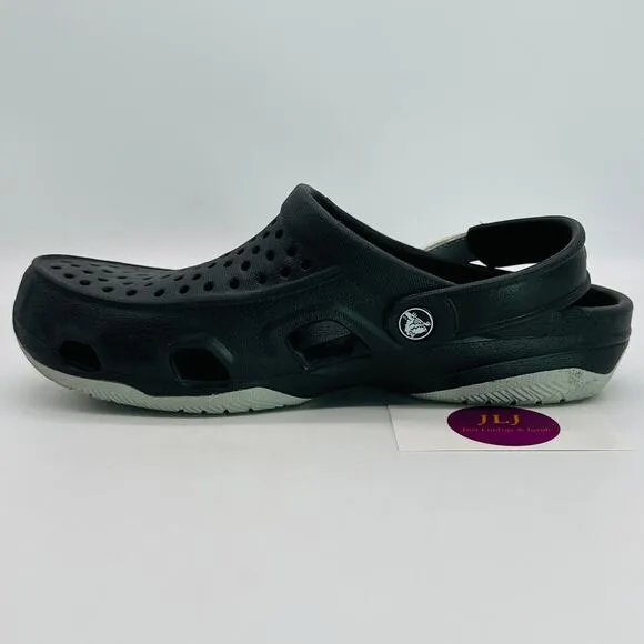 Crocs Men's Swiftwater Deck Round Toe Slip On Clogs Black/Gray 203981 Size 7
