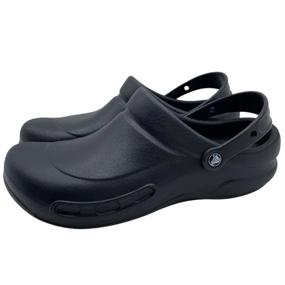 Crocs Mens Work Bistro Clogs Sz 12 Black Flat Comfortable Lightweight Cushioned