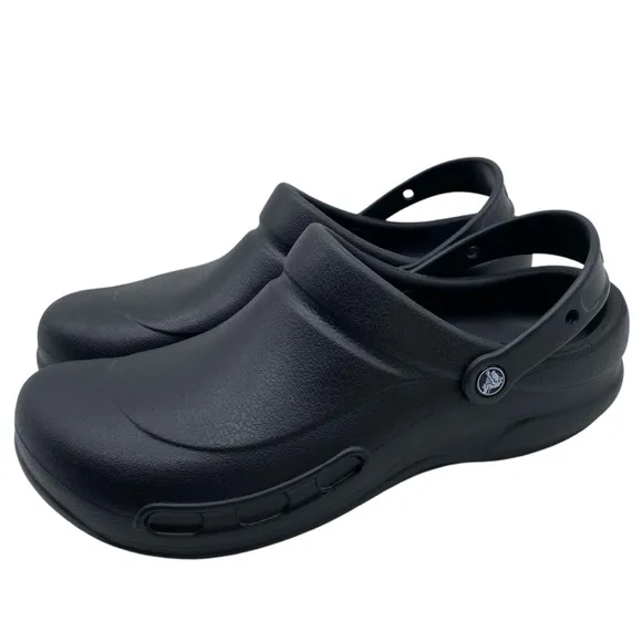 Crocs Mens Work Bistro Clogs Sz 12 Black Flat Comfortable Lightweight Cushioned