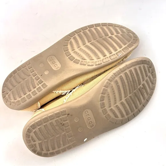 CROCS Santa Cruz Mens 11 Tan Canvas Slip On Loafer EUC