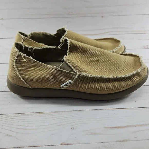 Crocs Santa Cruz Mens Size‎ 12 Slip On Khaki Beige Canvas Casual Loafer Shoe
