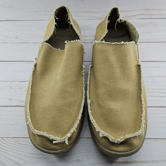 Crocs Santa Cruz Mens Size‎ 12 Slip On Khaki Beige Canvas Casual Loafer Shoe