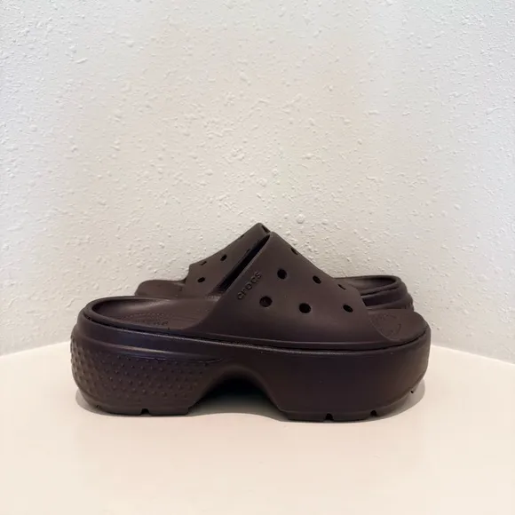 Crocs Stomp Unisex Platform Brown Slides Sz W 9 M 7 NWT