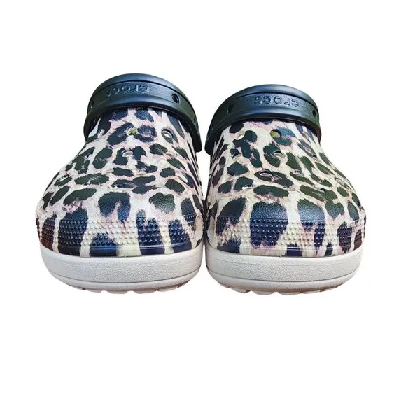 Crocs Women's Baya Platform Leopard Print Clogs, size 10