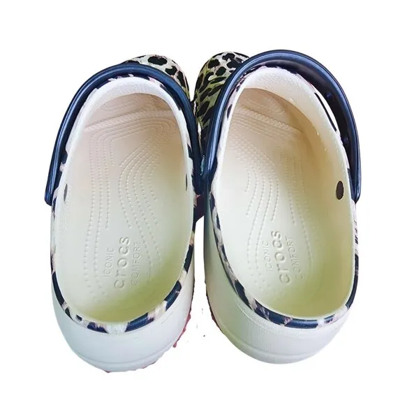 Crocs Women's Baya Platform Leopard Print Clogs, size 10