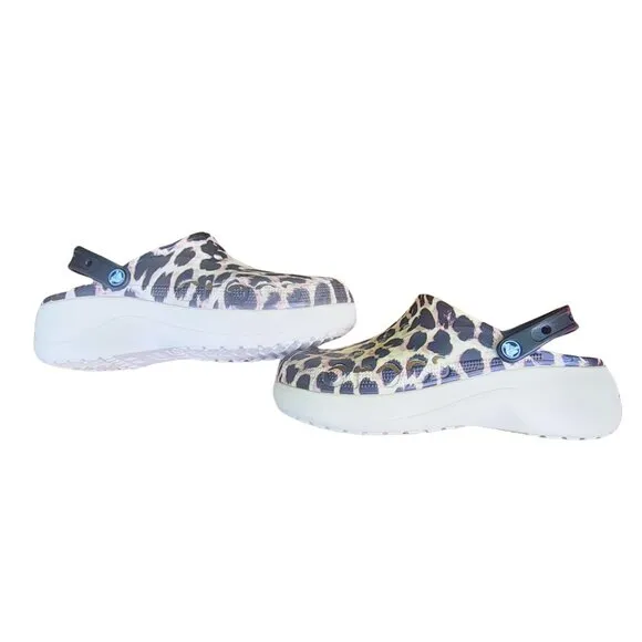 Crocs Women's Baya Platform Leopard Print Clogs, size 10
