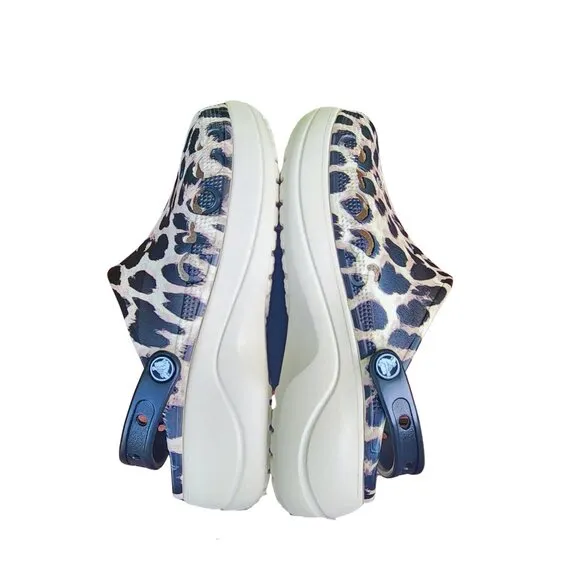 Crocs Women's Baya Platform Leopard Print Clogs, size 10