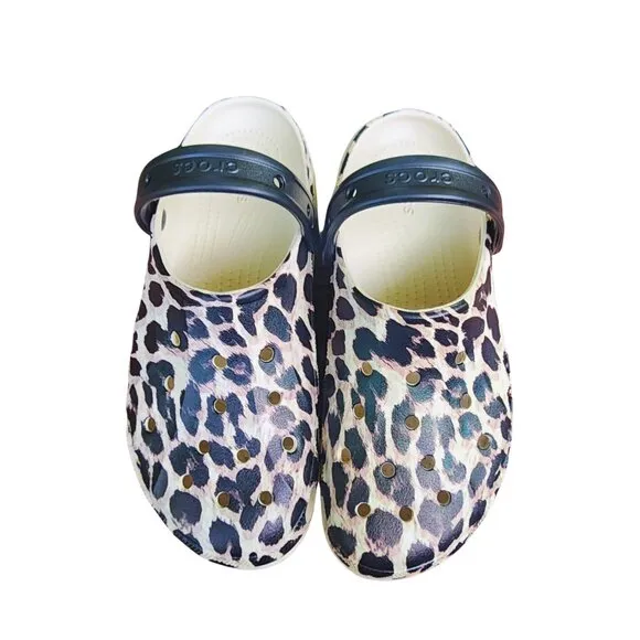 Crocs Women's Baya Platform Leopard Print Clogs, size 10