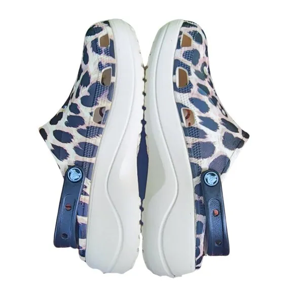 Crocs Women's Baya Platform Leopard Print Clogs, size 10