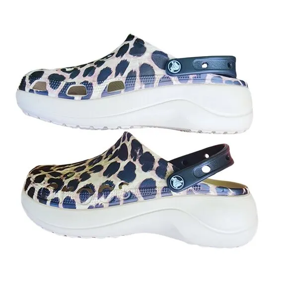 Crocs Women's Baya Platform Leopard Print Clogs, size 10
