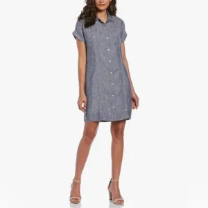 Cubavera Guayabera short sleeve 100% linen dress with slip