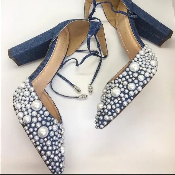 Custom Embellished Jean Block Heels