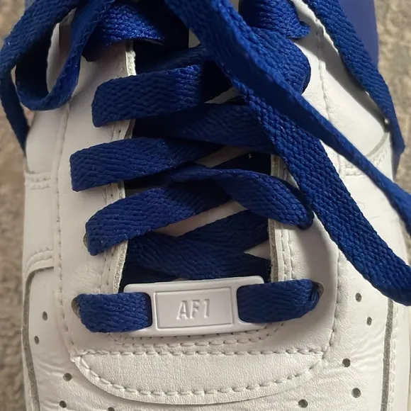 Customized Ladies Nike Air Force 1 low white with royal blue shoes EUC Sz 11 1.2