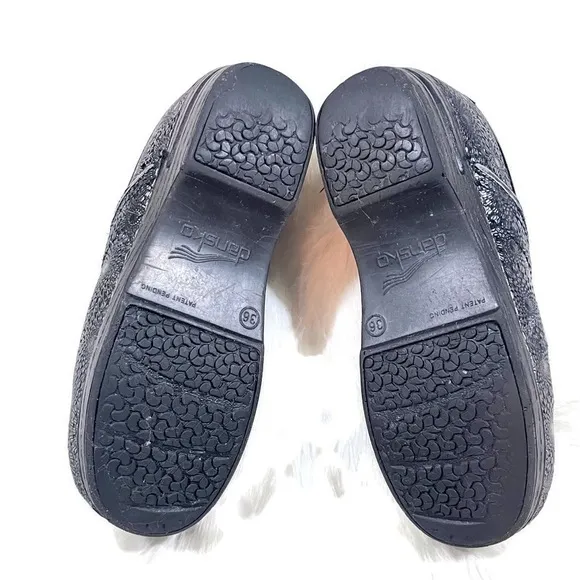 Dansko Black Embossed Leather Professional Clogs