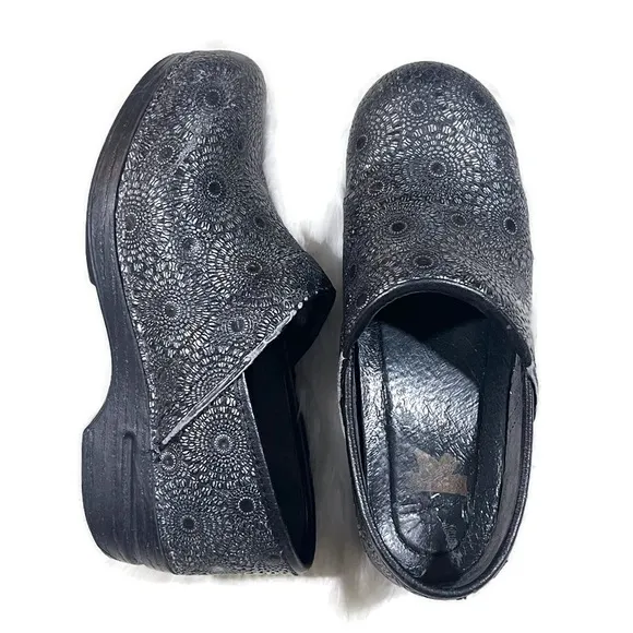 Dansko Black Embossed Leather Professional Clogs