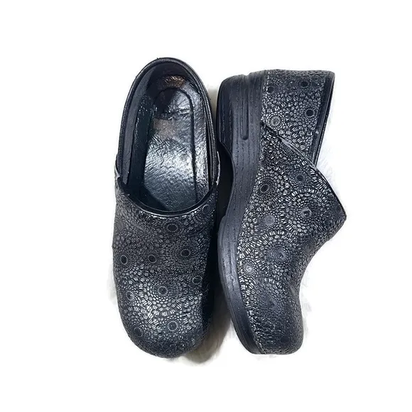 Dansko Black Embossed Leather Professional Clogs