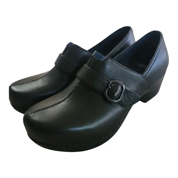 Dansko Black Leather Buckle Clogs – Women’s Size 38