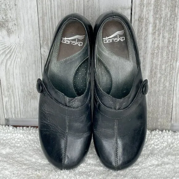 Dansko Black Leather Clogs Solstice Size 38