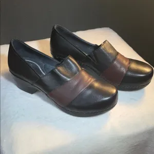 Dansko Black Leather Clogs with Rounded Toe