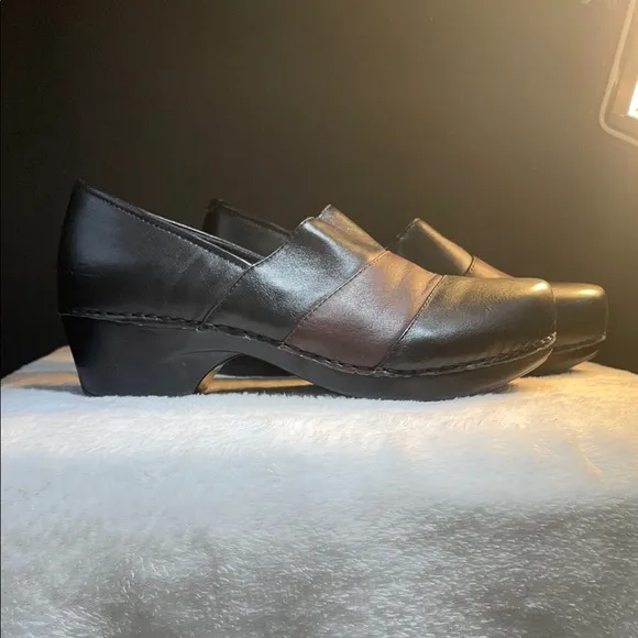 Dansko Black Leather Clogs with Rounded Toe