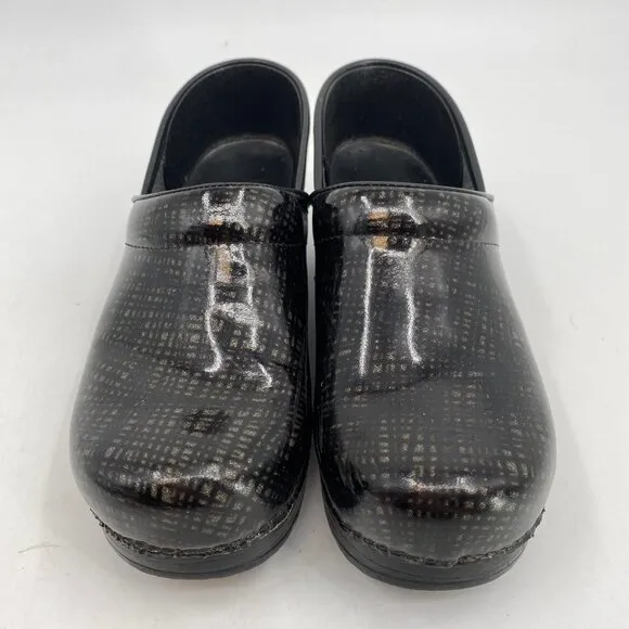Dansko Black Silver Leather Clogs | Size 38EU