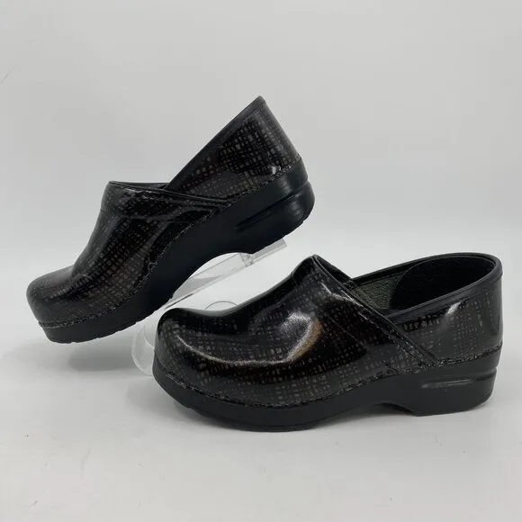 Dansko Black Silver Leather Clogs | Size 38EU