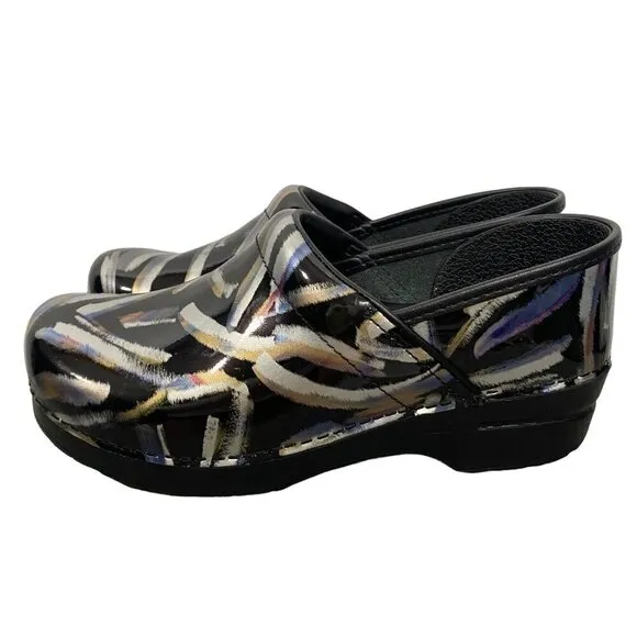 Dansko clogs in metallic paintbrush print women’s 41 art to wear comfort