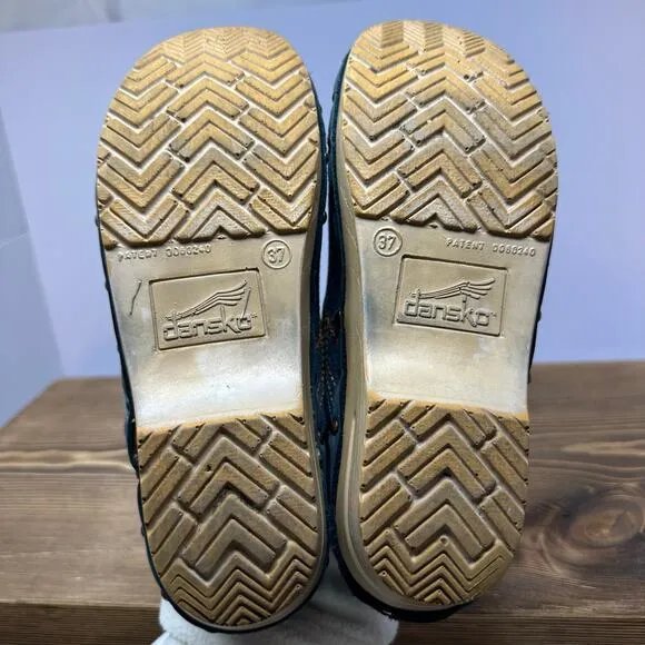 Dansko Denim Clogs Womens 37 Studded Embroidered Professional Comfort Shoes