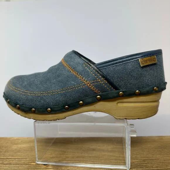 Dansko Denim Clogs Womens 37 Studded Embroidered Professional Comfort Shoes
