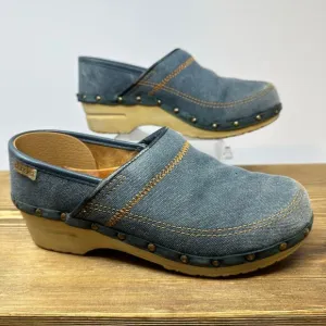 Dansko Denim Clogs Womens 37 Studded Embroidered Professional Comfort Shoes