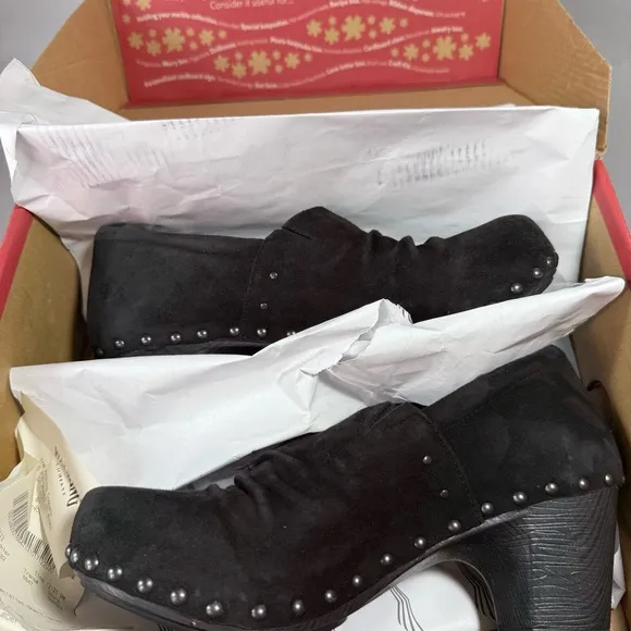 Dansko Harlow Burnished Black Suede Leather Studded Mule Clogs EU38